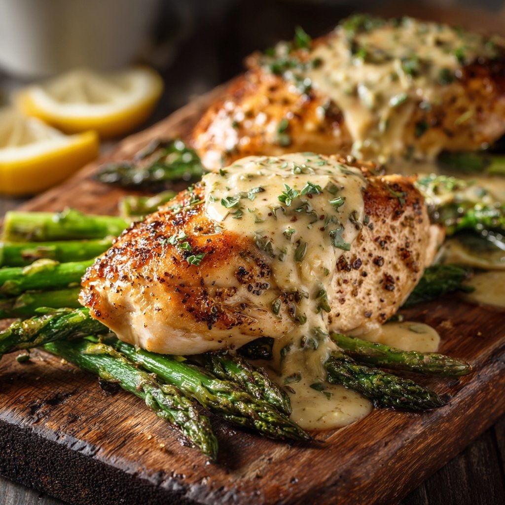 Creamy Lemon Garlic Chicken With Asparagus